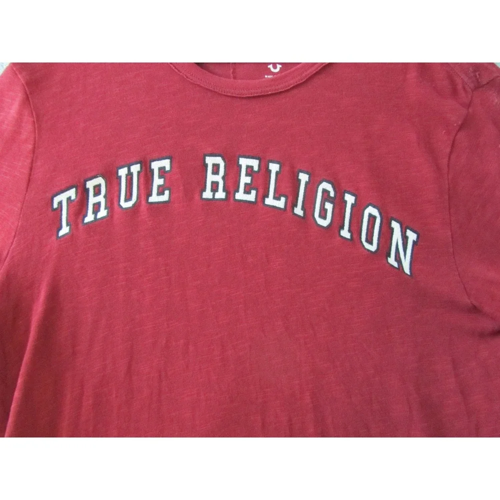 True Religion T-Shirt Mens Medium Red Arched Logo‎ Graphic Short Sleeve Cotton